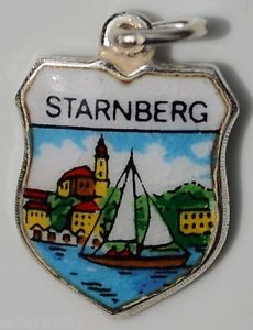 Starnberg Bavaria GERMANY Lake Vintage Silver Enamel Travel Shield Charm